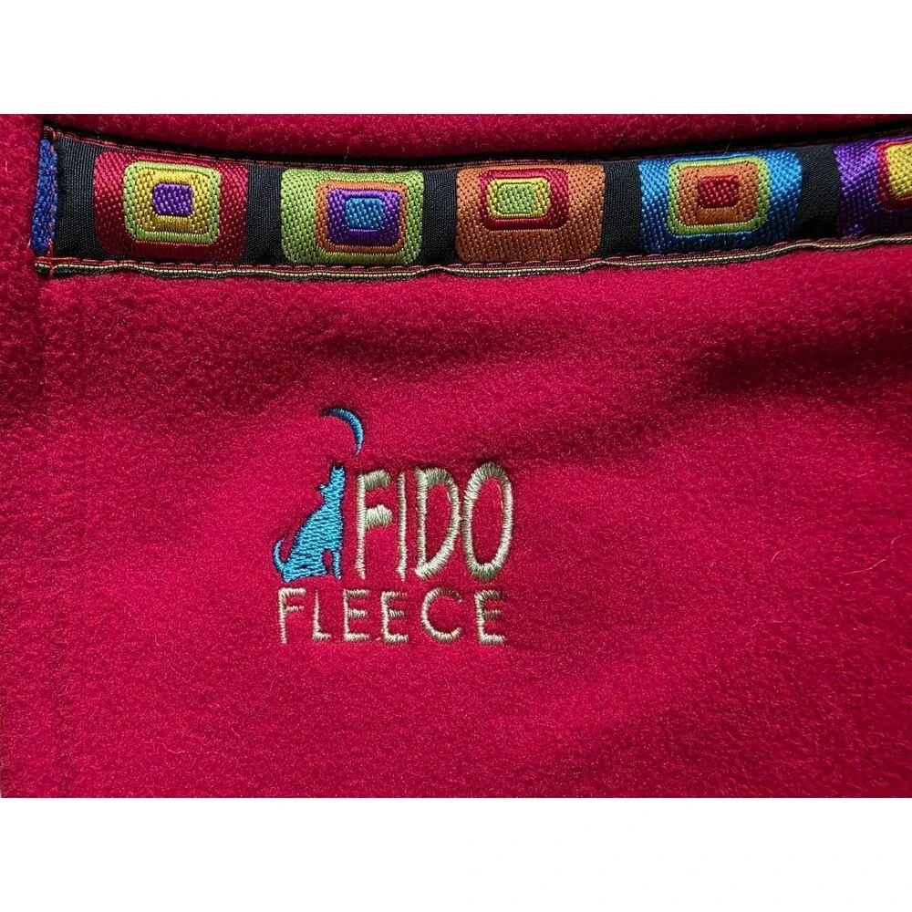 Fido Fleece Cozy Dog Jacket Size 20 Red Black Print Ribbon NEW Vintage 90s